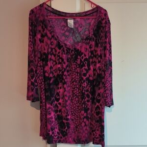 Just My Size Pink Relaxed Blouse with 3/4 Sleeves